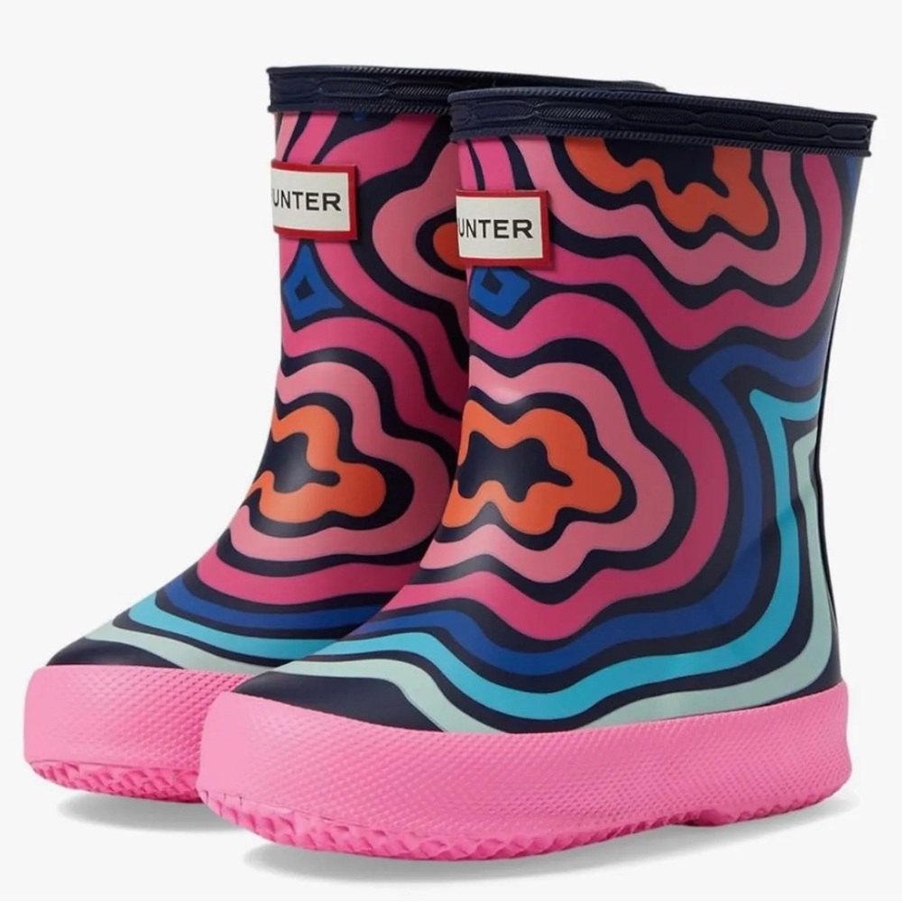 Hunter Girl's Original First Classic Wave Ripple Print Boot Rain Boots